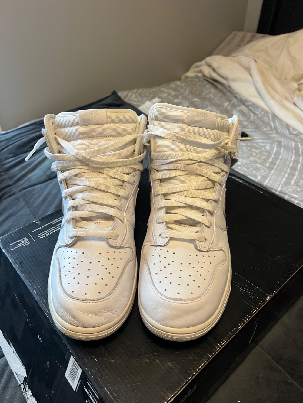 Nike high dunks White w/ lite grey Sneakers - All-White Leather mens size 14